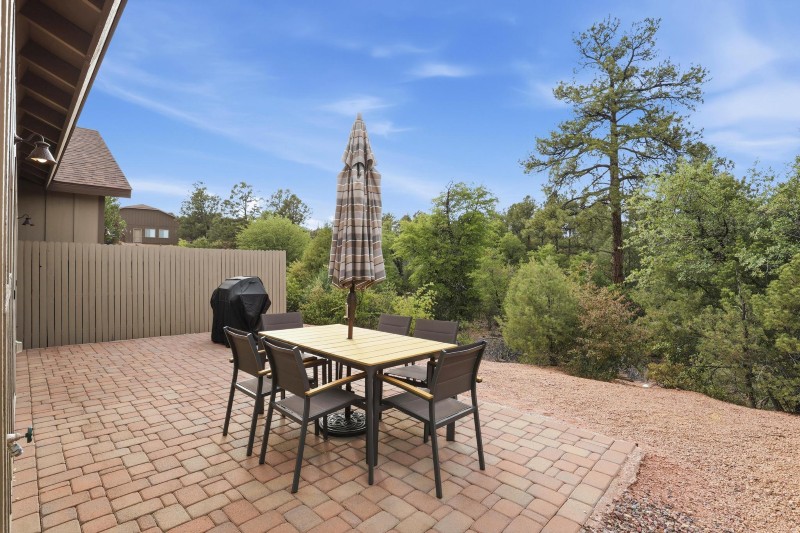 2018 back patio with dining set and forest